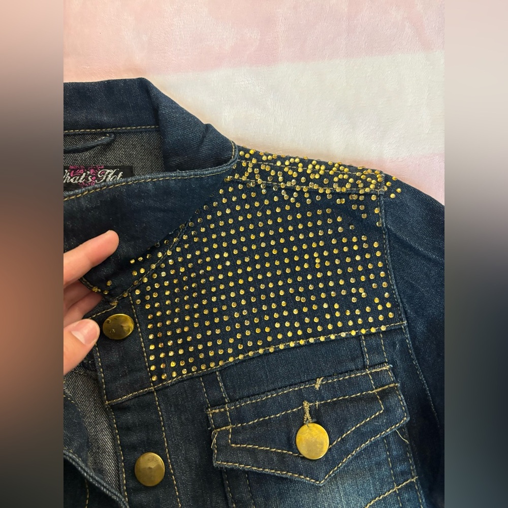Gold Rhinestone Denim Jacket - Picture 7 of 10